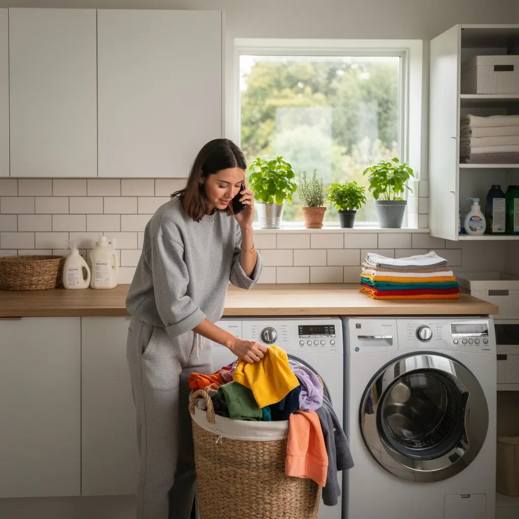 Przytulna sypialnia z minimalistycznym łóżkiem i stylowymi akcentami dekoracyjnymi.