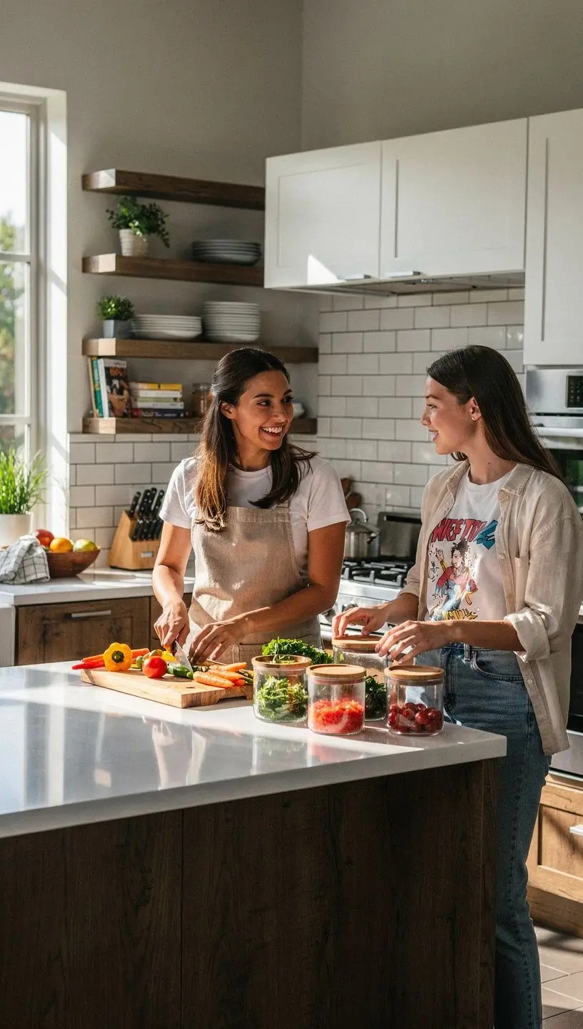 Jasny przedpokój z praktycznymi rozwiązaniami przechowywania i dekoracjami.